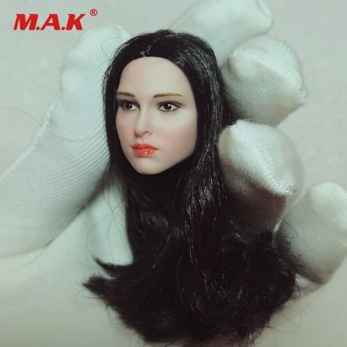 1/6 Scale Pale Female Head Sculpt Natalie Portman Black Long Hair Head Carving Model For 12 inches Woman Figure Pale Body