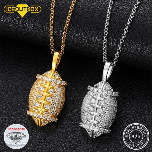 100% 925 Sterling Silver Moissanite Diamond Sport Jewelry Soccer Football Pendant Necklaces For Women Men Unisex Fine Jewlery