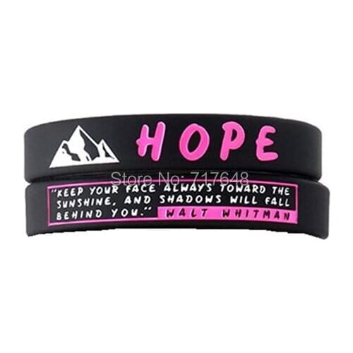 100pcs Hope Motivational Quote wristband silicone bracelets free shipping by ePacket