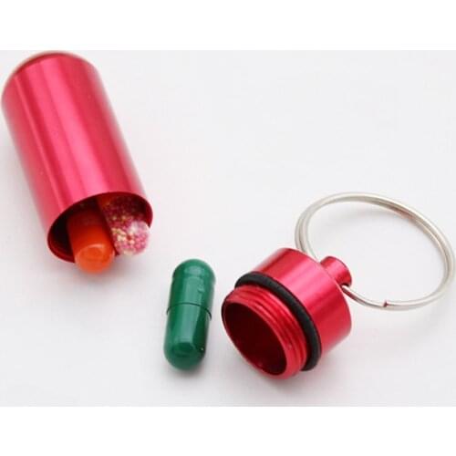2@#Car Key Chain Pill Box Capsule Shape Keychain Outdoor Waterproof Pocket Pill Holder Container Delicate Medicine Organizer Box