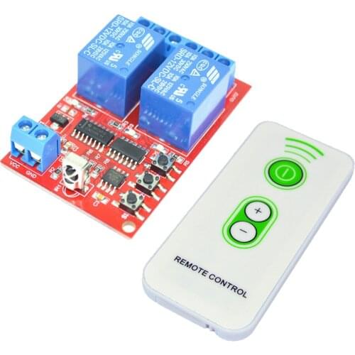2 Channel 12V IR Receiver Relay Driver Board Module and White Remote Control