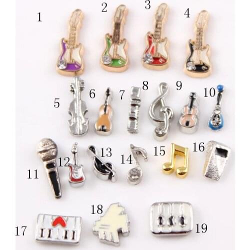 30pcs/lot Mixed Music Note Guita Piano Erhu Whistle Floating Charms Enamel Charms Fit Living Glass Floating Locket Pendant