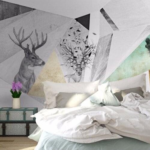 3D Mural bedroom TV Sofa Wall Backdrop Hand-paint Elk Geometric pattern Childrens Room Kids Wall Mural Decor Photo Wallpaper