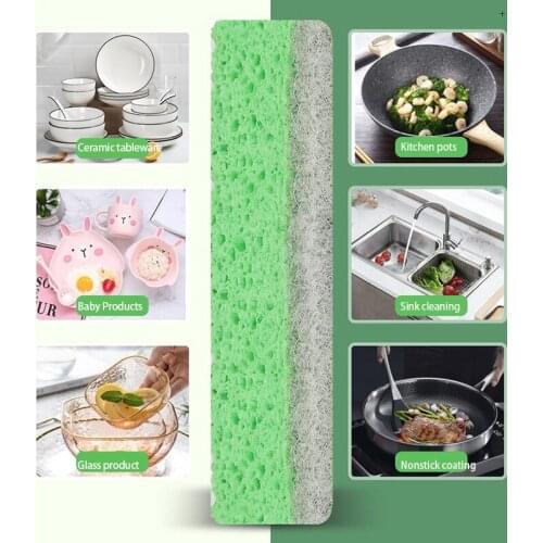 6Pack Dual-Sided Kitchen Sponges Caddy Dishwashing Sponges Wood Pulp Cotton Magic Cleaning Sponges Scrub Sponges