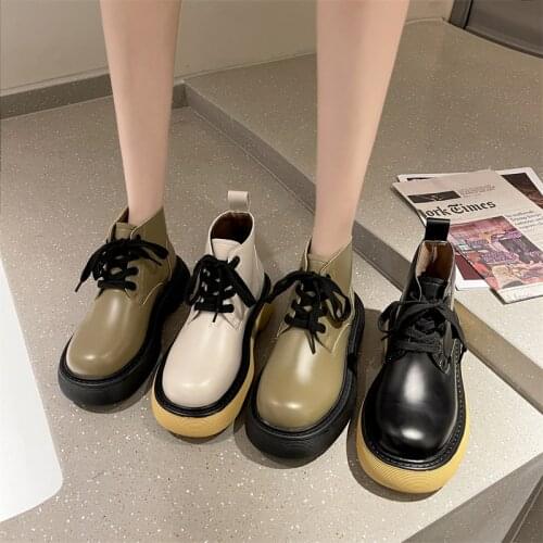 Fashion Martin Boots Womens British Style Summer New Retro Lolita Boots Ankle Boot Mid Heel Lace Up Pu High Top Anime Cosplay