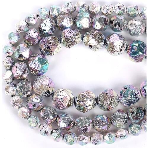 6/8/10mm Natural Faceted Lava Volcanic Rock Stone Beads Hematite Loose Spacer Beads For Jewelry Making Diy Necklace Bracelet