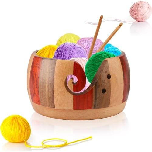 Sewing Wool Storage Bowl Bamboo Crochet Hooks Set Round Floral Color Perfect Gift Wooden Textile Tools Haberdashery