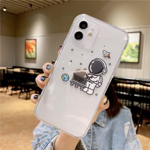 For iPhone 12 11 Pro case X XS Max XR 12 mini SE 2020 5 6 S 7 8 Plus Lovely Astronaut all inclusive For Couple Protection Case