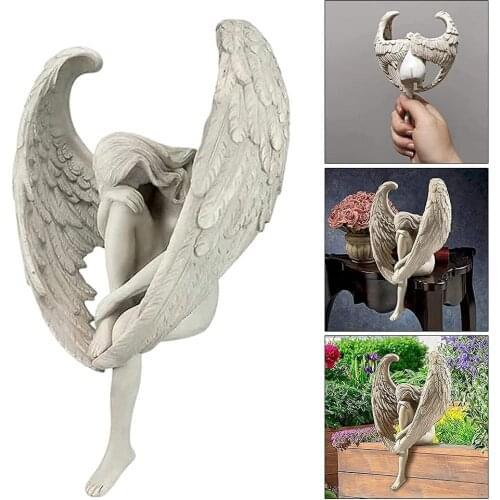 Angel Wing Decor Outdoor Statues for Backyard Patio Porch Yard,Redemption Angel Sculpture Resin Anguished Goddess
