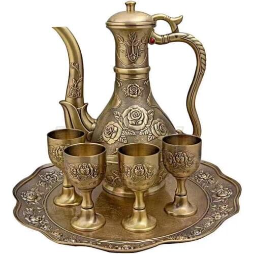 European Metal Retro Elephant Wine Set Bronze 6 Set Creative High-grade Home Decoration Crafts
