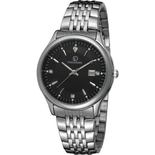 Forsining Mens Watch Stylish Quartz Stainless Steel Bracelet Silver Color Bars Index Classic Charming Wristwatch FSG8088Q4S2