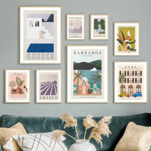 France Cuba Portugal Greece Morocco City Map Wall Art Print Canvas Painting Nordic Poster Wall Pictures For Living Room Decor