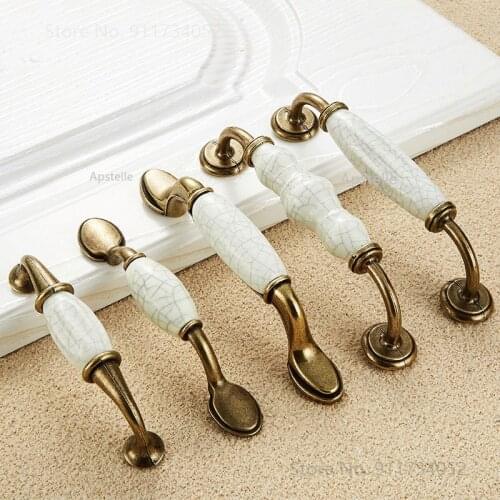 Wardrobe Door Hardware Retro Zinc Alloy And Ceramic Bronze European Fashion Drawer Cabinet Handle Kitchen Cupboard Pulls