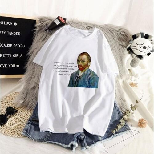 Van Gogh Harajuku Aesthetic T Shirts Women Oil Painting Funny T-shirt Soft Casual White T shirts Tops funny printed T-shirt