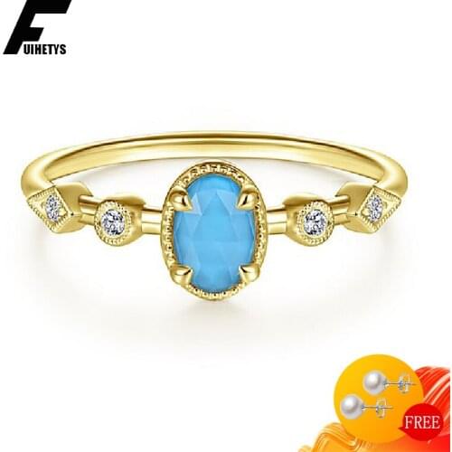 BaliJelry Silver Ring for Women 925 Jewelry Oval Sapphire Zircon Gemstone Gold Color Rings for Wedding Engagement Accessories