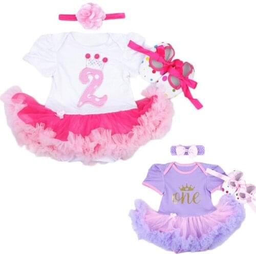 Baby Girl Infant 3pcs Clothing Sets Tutu Romper Dress/Jumpersuit One or Two Yrs Old Bebe Party Birthday Suit Costumes Vestidos