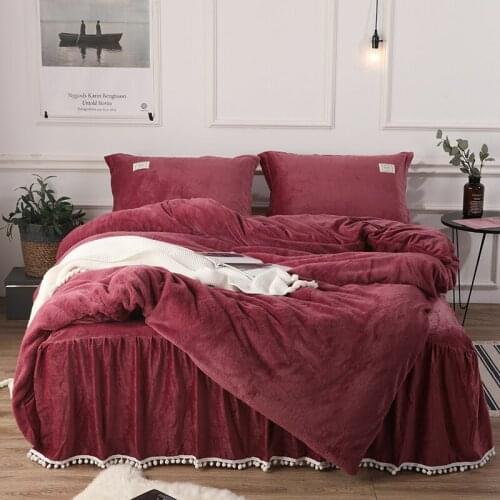 4Pcs AB flannel fabric luxury bedding sets queen king size duvet cover set bed skirt set pillowcase bedclothes