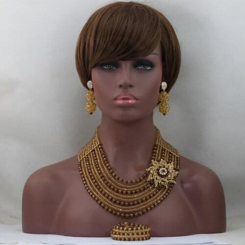 African Beads Jewelry Set Champagne Nigerian Wedding African Beads Jewelry Set 10 Row Crystal Beads Jewelry Set 2016 New ALJ948