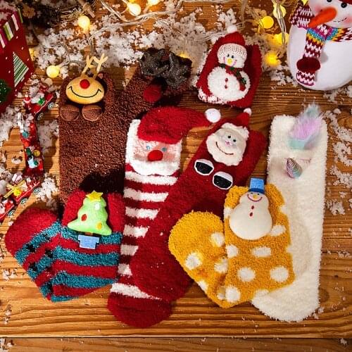 Coral velvet socks women Christmas socks cute cartoon home floor socks childrens non-slip socks parent socks