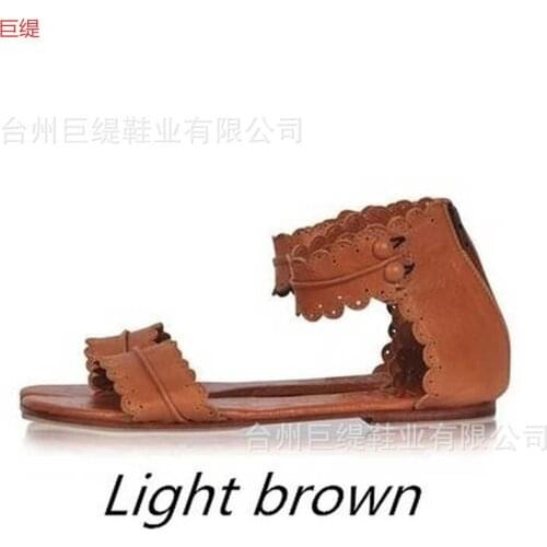 Summer Womens Sandals Flat lace PU Compound Fish mouth Sewing thread Flower Ankle strap Woman Peep-toe Casual Walking sandalias