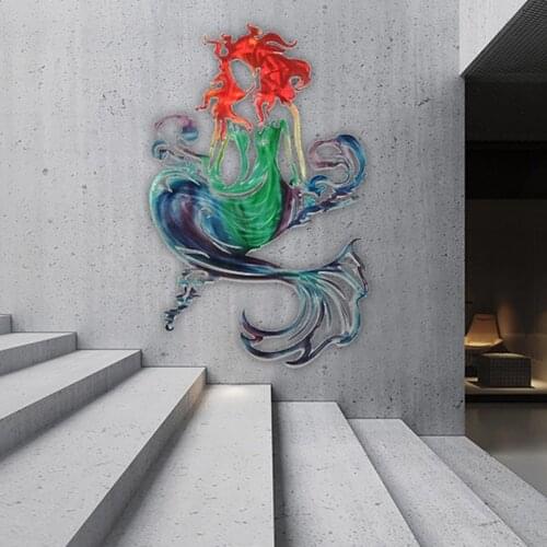 Metal Wall Decoration Mermaid Wall Decor Metal Durable Mermaid Wall Hanging Ornament Metal Decorative Wall Art Home amiable