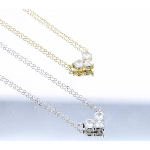 Minimal Delicate Dainty 925 Sterling Silver Cute Lovely Small Cz Heart Shape Silver Necklace