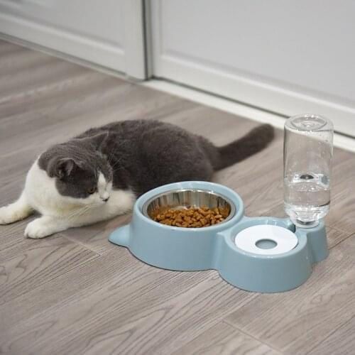 2 in 1 Dog Cat Food Water Bowl Automatic Pet Feeder with Water Container Dispenser Stainless Steel Bowl for Pet Drinking Eating