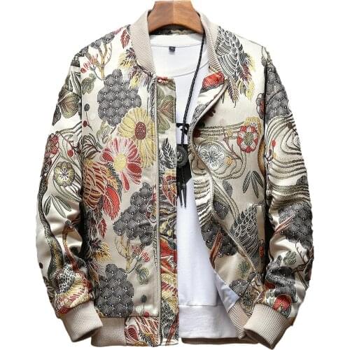 Idopy Fashion Japanese Style Floral Baseball Jacket Ins Plus Size M-5XL Flower Embroidery Outerwear Coat For Man