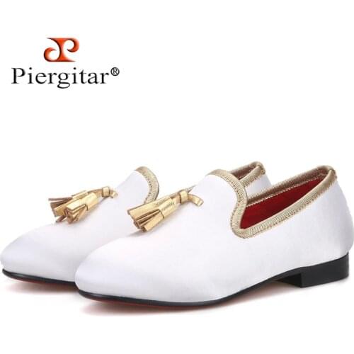 Piergitar 2019 new handmade cotton comfortably insole kids loafers parental shoe same men loafers design children tassel shoes