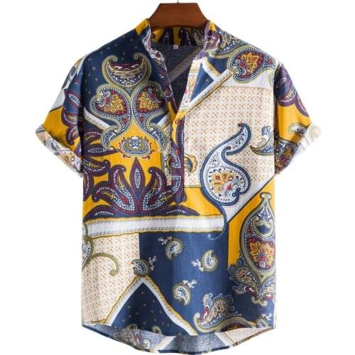 Paisley Patchwork Men Short Sleeve Print Casual Mens Aloha Shirt Beach Holiday Hawaiian Camisas Summer Brand Oversize Camisa
