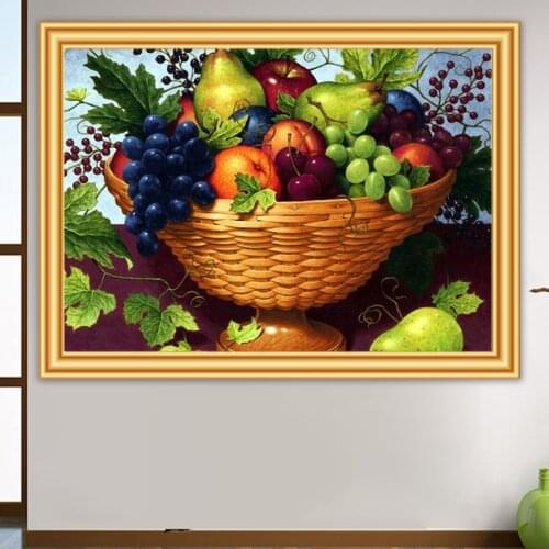 5D DIY Full Drill Diamond Embroidery Kitchen Food Fruit Basket Grape Diamond Painting Cross Stitch Kit Mosaic Picture Home Decor