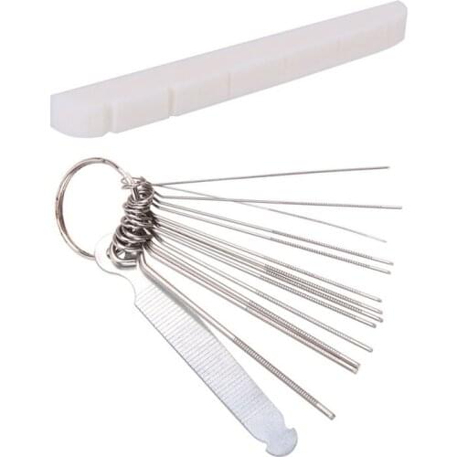 1 Set Guitar Nut Slotting Bridge Pin Hole Slot File Kit & 1 Pcs 42Mm Bone Nut for Electric Guitar Tele