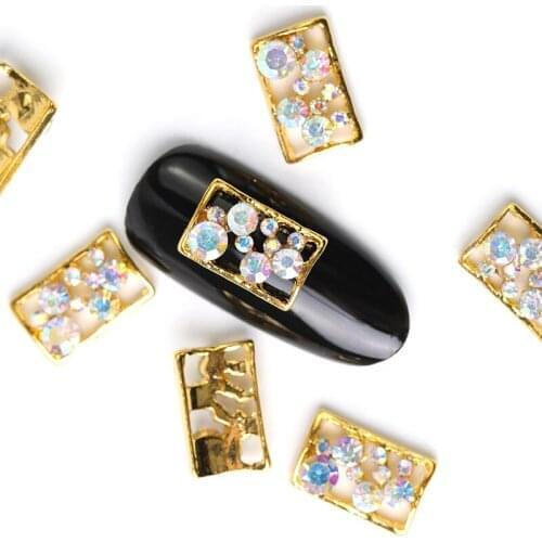 2019 NEW 10 pieces rectangle crystal bright pearl nail rhinestone alloy Nail Art decorations glitter DIY 3D nail jewelry pendant