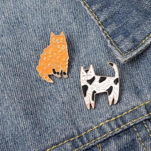 Orange Persian cat Black and white spotted cat Enamel Brooch Cute animals Lapel Pin Backpack Denim Jackets Badge Gifts for kids
