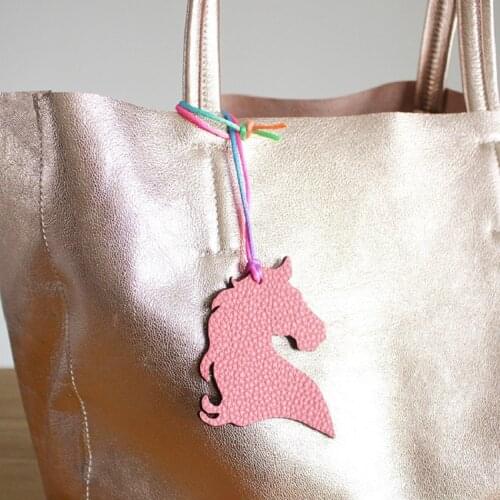 First Layer Cowhide Leather Key Chain Elegant Horse Head Pendant Bag Pendant Double-Sided Color To Send Girlfriend Key Ring