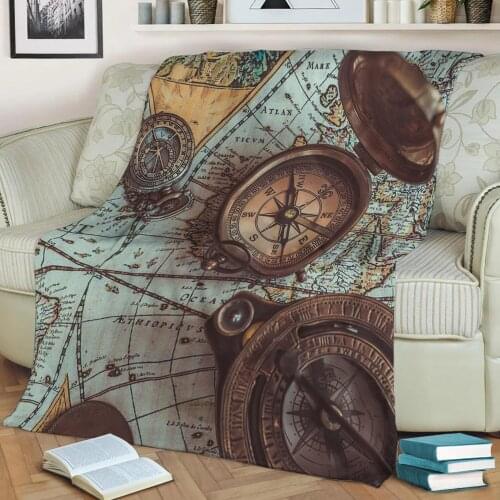 Retro Compass & World Map 3D Printed Shabal Blankets Are Soft Warm And Washable And Throw On The Sofa For Home Decora