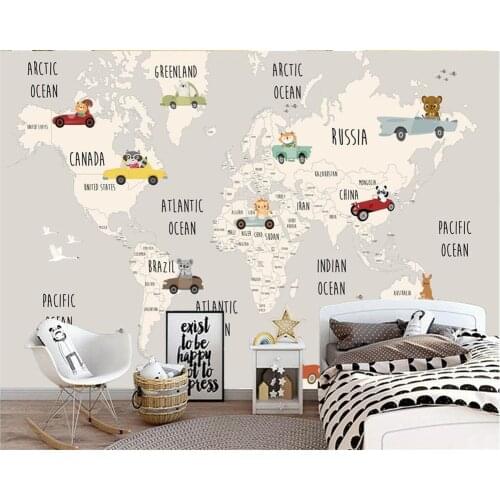 Beibehang Custom Wallpaper Cartoon World Map TV Background Wall Living Room Bedroom Background Decoration murals 3d wallpaper