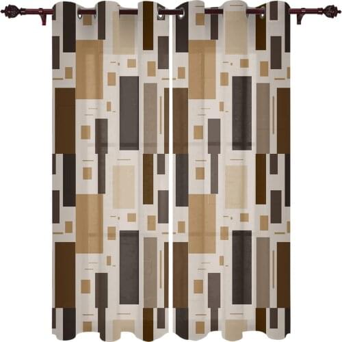 Retro Rectangle Brown Valance Window Curtains For Living Room Bedroom Kitchen Home Luxury Youth Room Treatment Window Curtains