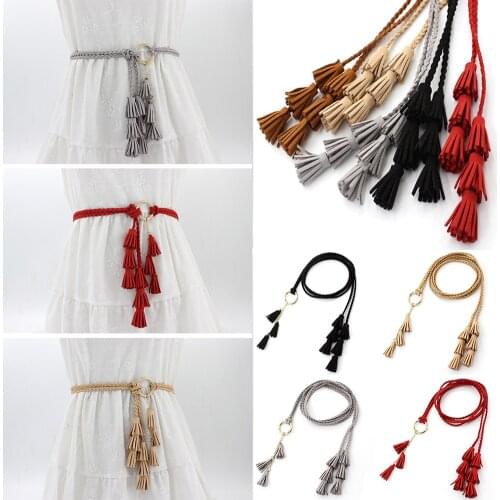 Fashion Women Solid Color Braided Tassel Belt 2020 New Boho Girls Thin Waist Rope Knit Belts For Dress Waistbands Accessories