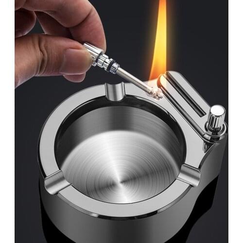 Retro Metal Ashtray Smokeless Lighter Ash Tray Flint Kerosene Cigars Anti Smoke Cigarettes Tobacco Car Home Boyfriend Gift