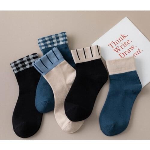 Spring Autumn Color Matching Wide Mouth Woman Socks Cotton Japanese Harajuku Style Kawaii Socks Women Solid Color Calcetines 304