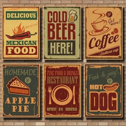 Food Drawing Vintage kraft paper poster bar cafe wall sticker Art Painting retro art paint prints picture gift