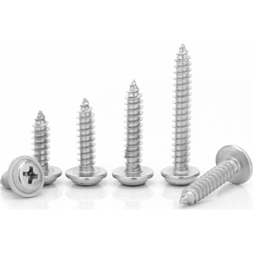 50pcs M1.4 M1.7 M2 M2.3 M2.6 M3 M4 Cross Round Head with Washer Self Tapping Screw 304 Stainless Steel Wood Screws