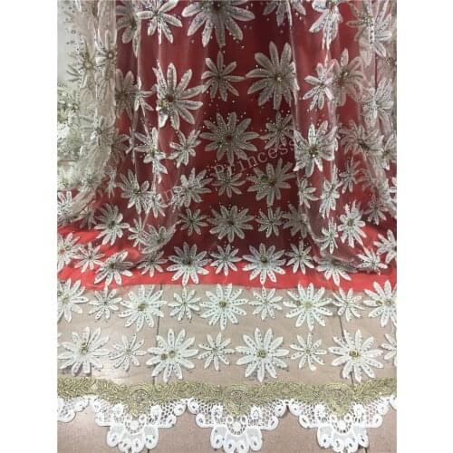Embroidered tulle lace fabric african lace fabric with big and small stones high quality fabric for evening dress sewing YG-367