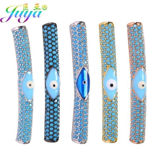 Juya DIY Gem Findings Paved Hollow Enamel Greek Evil Eye Curved Tube Beads For Needlework Natural Stones Beadwork Jewelry Making