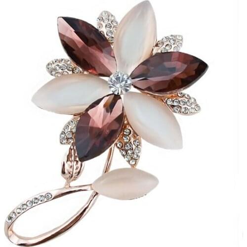 Jewelry Crystals And Opal Flower Brooch For Women Wedding Bouquet High Quality Lady Dress Decoration Pin