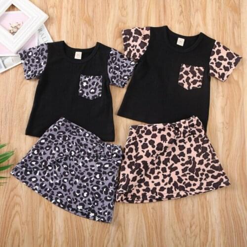 Summer Infant Baby Kid Girl Leopard Clothes Short Sleeve T-Shirt Leopard Skirt Outfit Clothes 6M-5Y