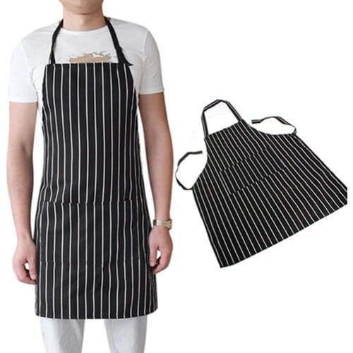 Women Men Apron Adjustable Adult Black Stripe Bib Apron With 2 Pockets Chef Waiter Kitchen Aprons