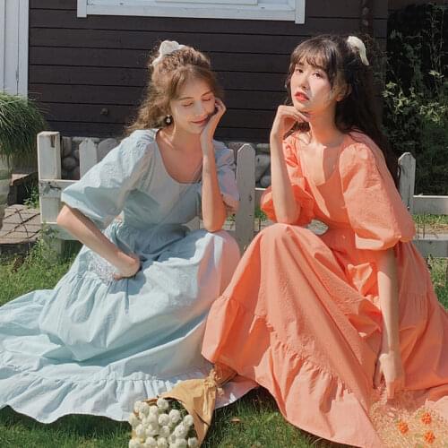 Women Summer Puff Sleeve Long Maxi Dress Vintage Backless Female Loose Ruffles Dress Casual Street Lady Boho Vestidos