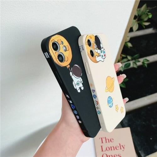 Liquid Silicone Astronaut Phone Case For iPhone 7 8 Plus X XS XR 11 12 Pro Max Cute Side Printing back cover For iphone SE2020